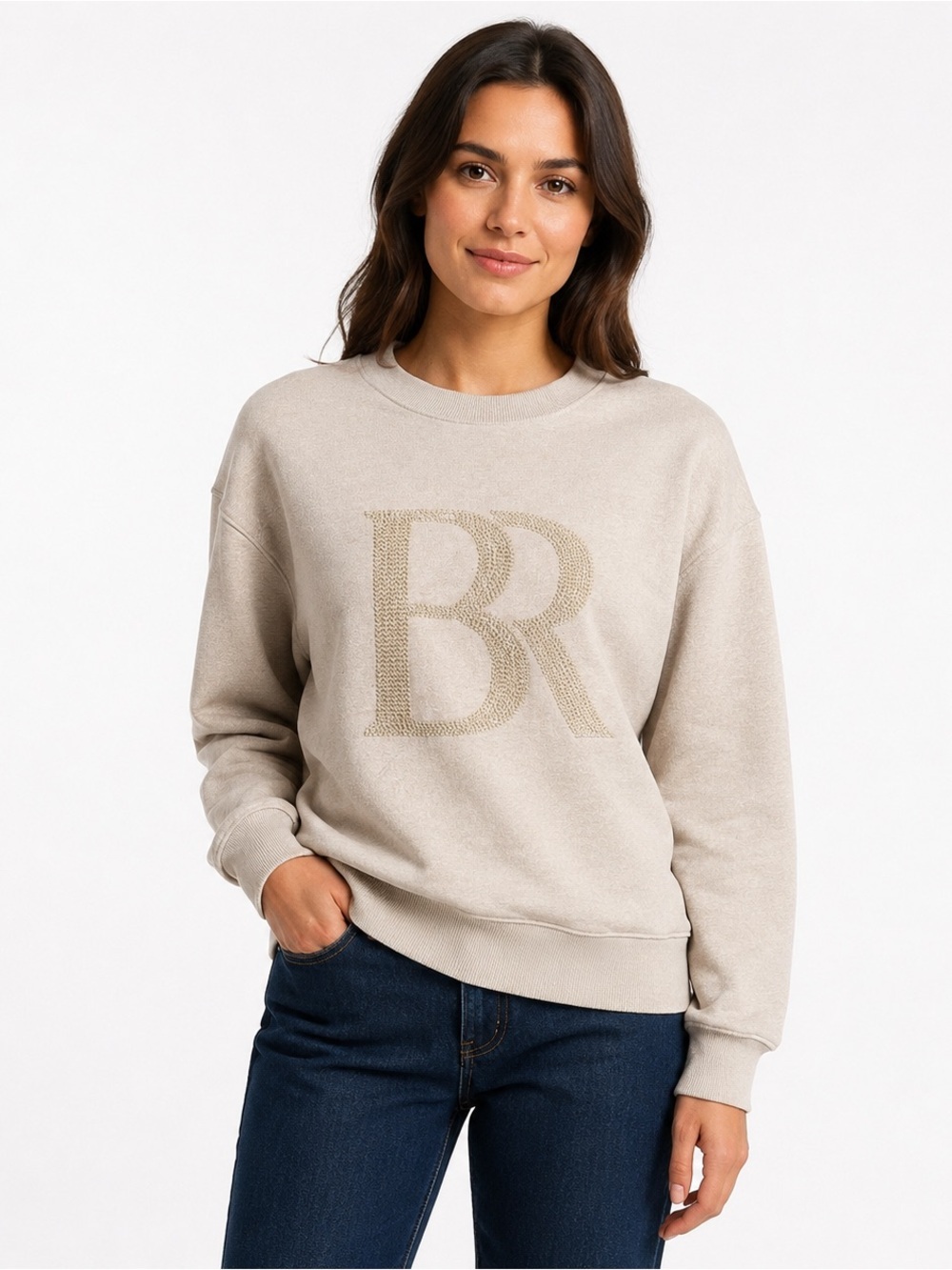 Banana Republic BR Monogram Embroidered Sweatshirt Beige Medium